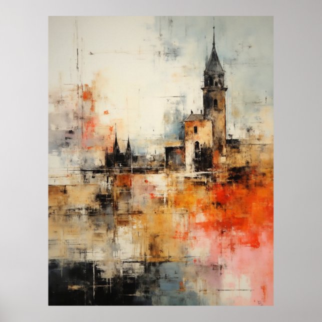 Beautiful Modern Abstract  old small town painting Poster (Vorne)