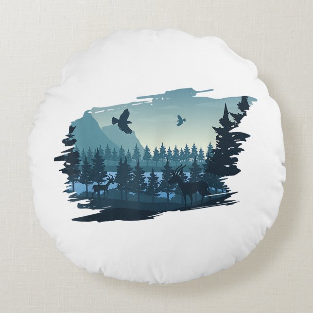 Beautiful Mountain, Nature Trees and Forest Rundes Kissen (Vorderseite)