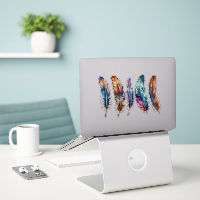 Beautiful Multicolor Boho Feathers - Graphic Vinyl Aufkleber (Laptop auf Schreibtisch)