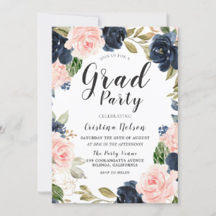 Beautiful Navy Blush Girls Grad Party Abschluss Einladung