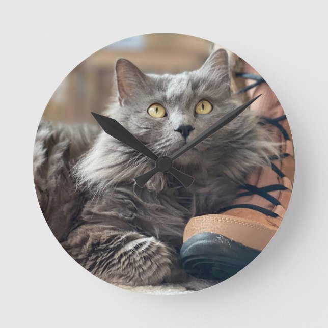 Beautiful Nebelung Long Hair Russian Blue Cat Runde Wanduhr (Vorderseite)