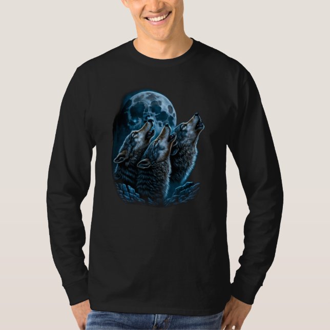 Beautiful Night Time Wolf Howling At Moon T-Shirt (Vorderseite)