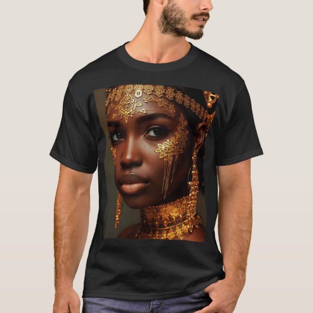 Beautiful Nubian Goddess in Gold T-Shirt (Vorderseite)