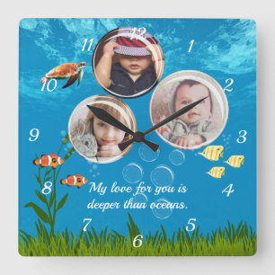 Beautiful Ocean Blue Tropical Fish Underwater Quadratische Wanduhr