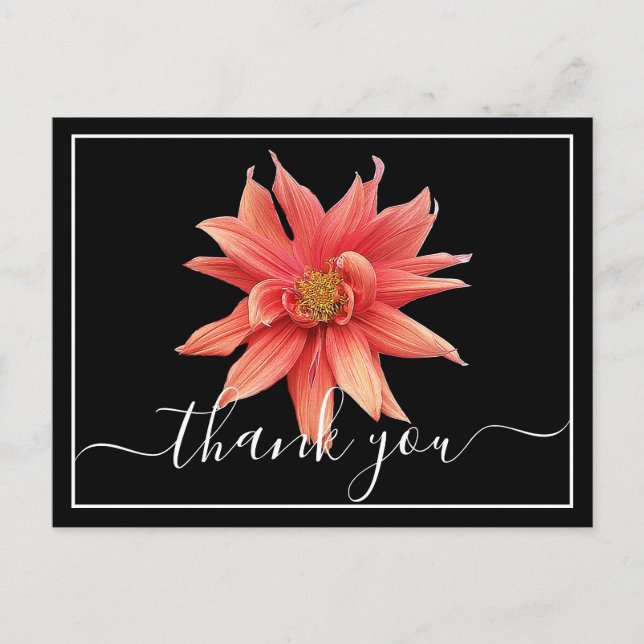 Beautiful Orange Dahlia Black Back Chic Thank You Postkarte (Vorderseite)
