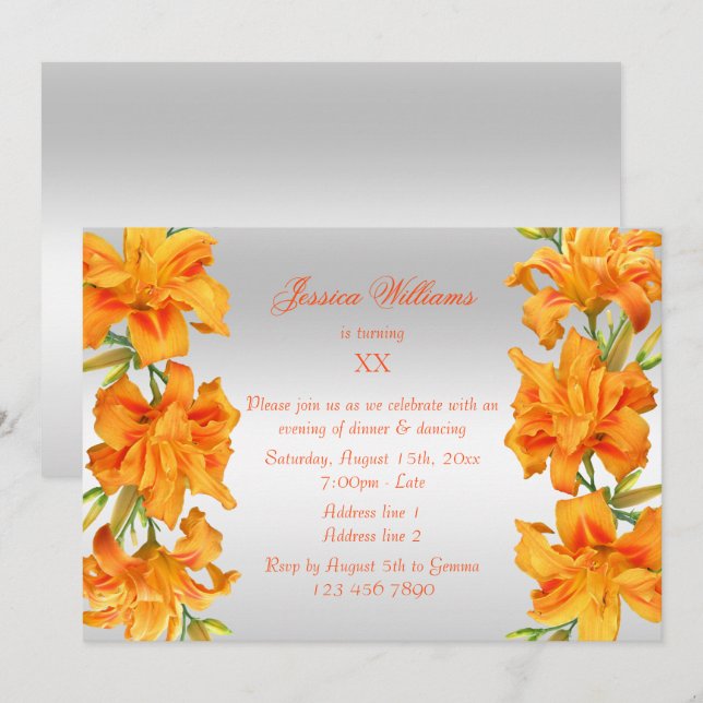 Beautiful Orange Lilies Floral Geburtstag Einladung (Vorne/Hinten)