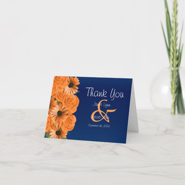 Beautiful Orange Rose und Navy Blue - Vielen Dank Dankeskarte (Vorderseite)
