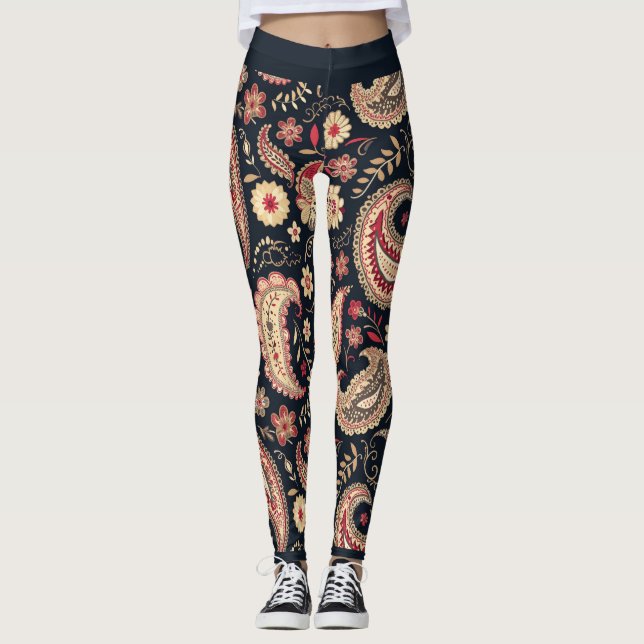 Beautiful Paisley Pattern Dark N Red Mix Leggings (Vorderseite)