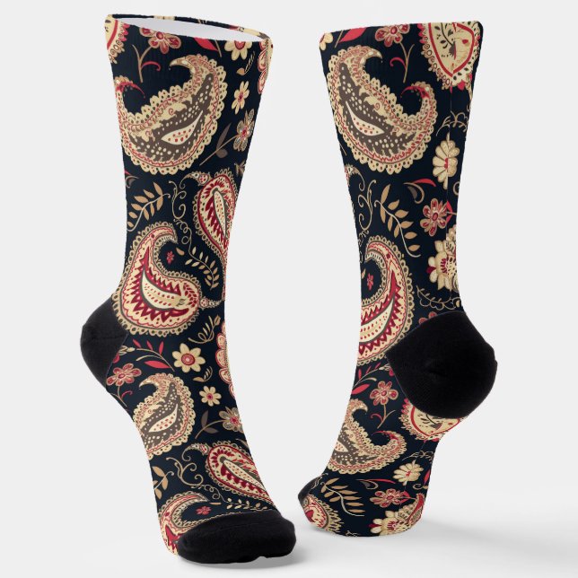 Beautiful Paisley Pattern Dark N Red Mix Socken (Gewinkelt)