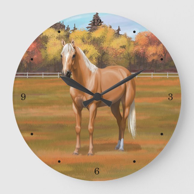 Beautiful Palomino Quarter Horse Stallion Große Wanduhr (Vorderseite)