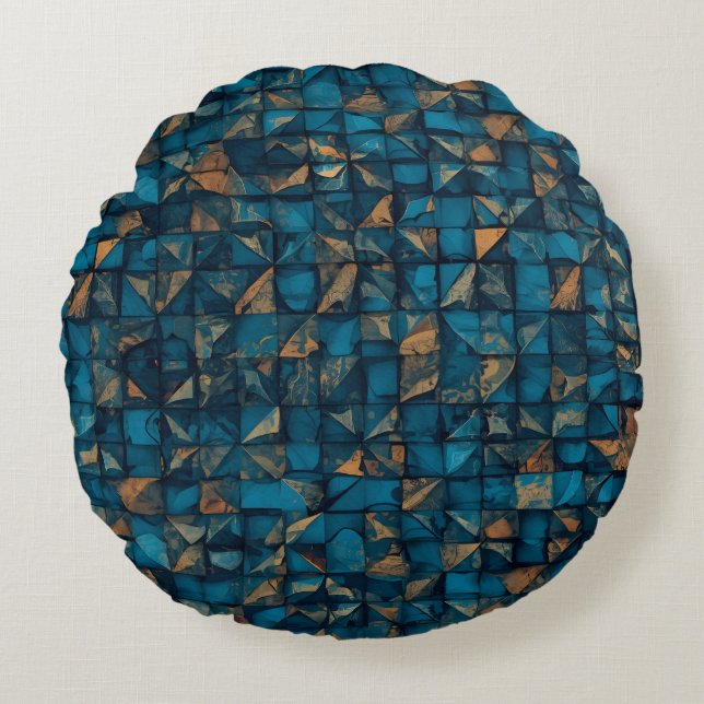 Beautiful Patchwork "Look" in Dark Teal Rundes Kissen (Vorderseite)