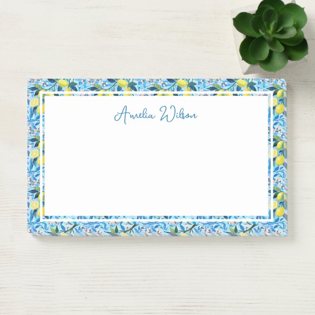 Beautiful Pattern of Vibrant Lemons Personalized Post-it Klebezettel (Büro)