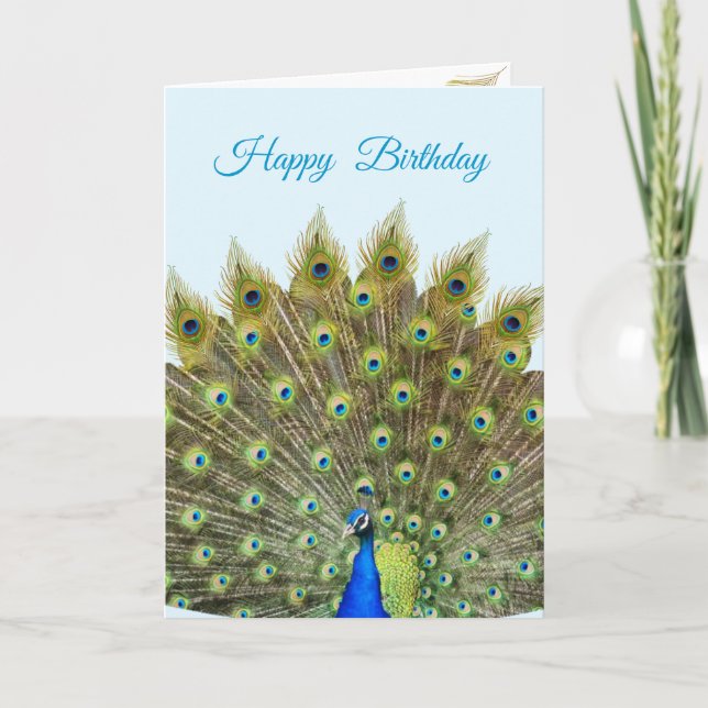 Beautiful Peacock auf Light Blue Birthday (Vorderseite)