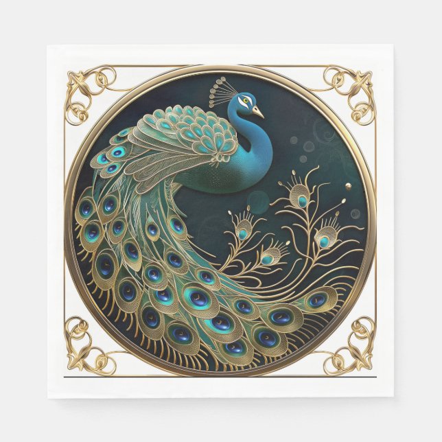 Beautiful Peacock Blue Gold Türkis Kunst, Dichtung Serviette (Vorderseite)