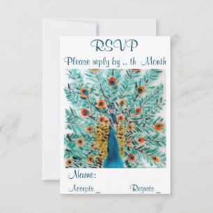 Beautiful Peacock Feathers Bird Art RSVP Karte