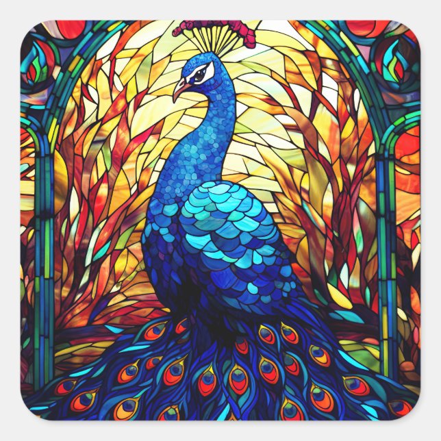 Beautiful Peacock Stausee Glass Wilhelm Tell Quadratischer Aufkleber (Vorderseite)