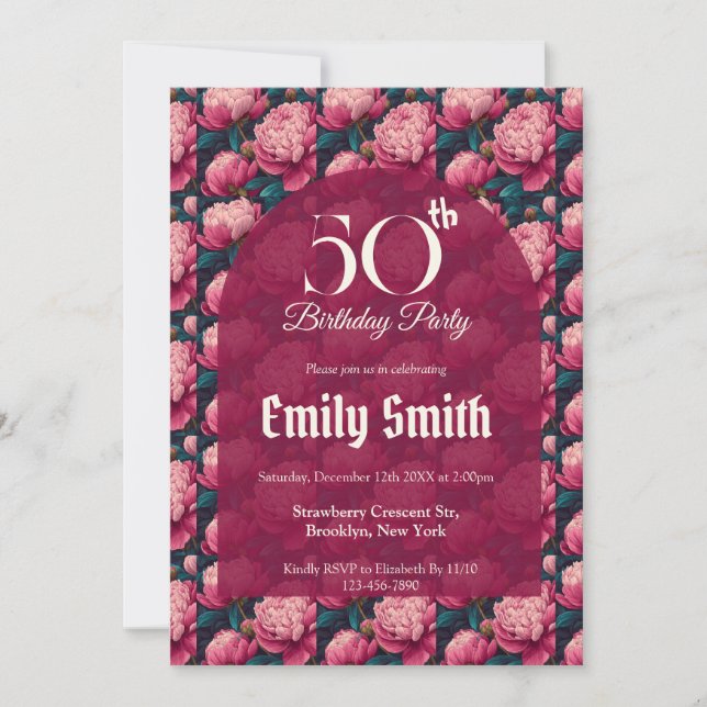 Beautiful Peonies Sparkle Birthday Event Einladung (Vorderseite)
