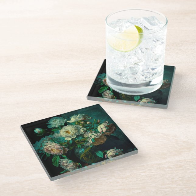 Beautiful Peony Blume Getränke Coaster Glasuntersetzer (Schrägansicht)