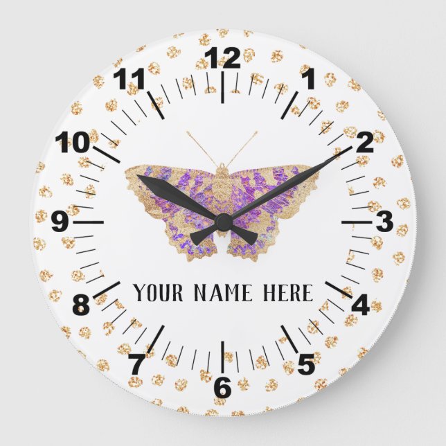 Beautiful Personalized Butterfly Große Wanduhr (Vorderseite)