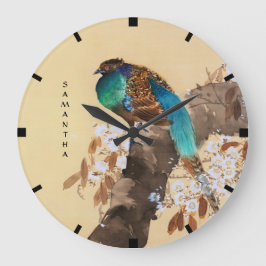 Beautiful Pheasant Blooming Tree Vintage Japanese Große Wanduhr