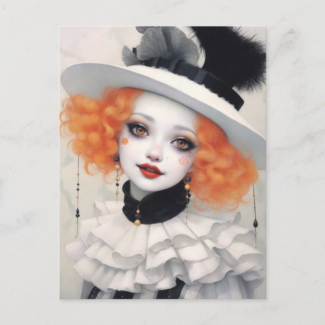 Beautiful Pierrot Girl, Fantasy Art Postkarte (Vorderseite)