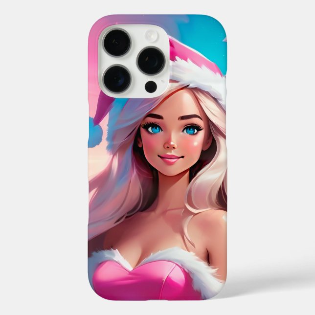 Beautiful Pink Christmas Girl 01 iPhone 16 Pro Hülle (Rückseite)