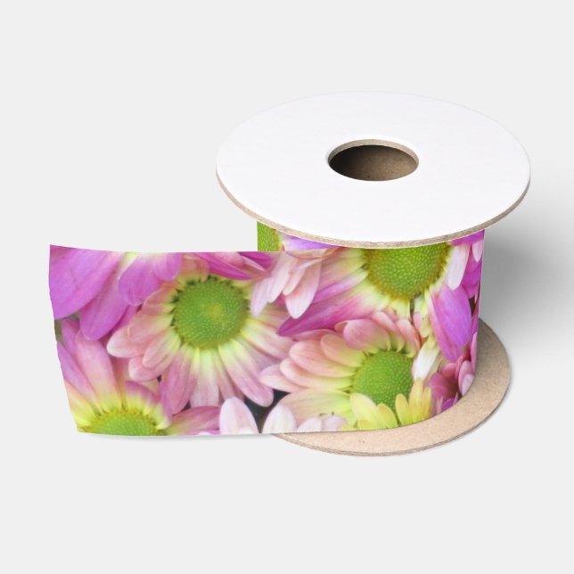 Beautiful Pink Daisy Satinband (Spule)