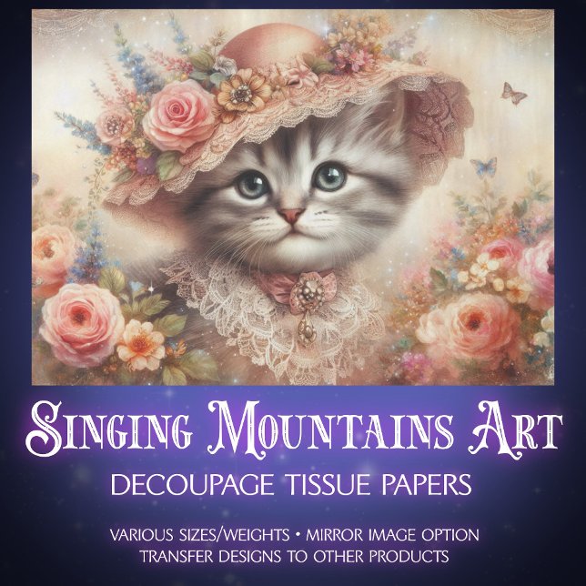 Beautiful Pink Floral Victorian Cat Decoupage Seidenpapier (Von Creator hochgeladen)
