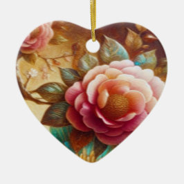 Beautiful Pink Flowers on a Valentines Day Tree Keramik Ornament