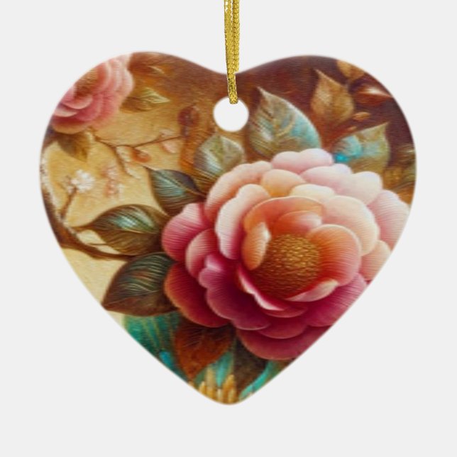 Beautiful Pink Flowers on a Valentines Day Tree  Keramik Ornament (Vorne)