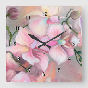 Beautiful Pink Orchid Flowers - Original Painting  Quadratische Wanduhr
