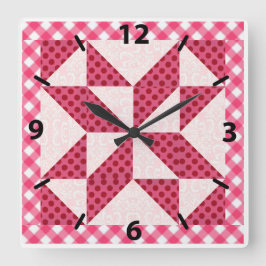 Beautiful Pink Polka Dot Quilted Look Quadratische Wanduhr