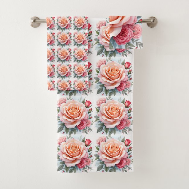 Beautiful Pink Roses Luxury Modern Collection Badhandtuch Set (Insitu)