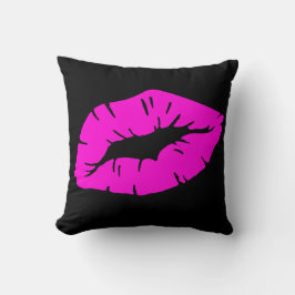 Beautiful Playful Pink Lipstick Kiss Isolated Kissen