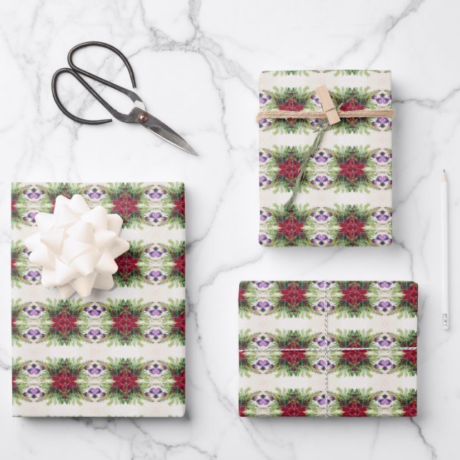 Beautiful Poinsettia Weihnachten Geschenkpapier Set (Vorderseite)