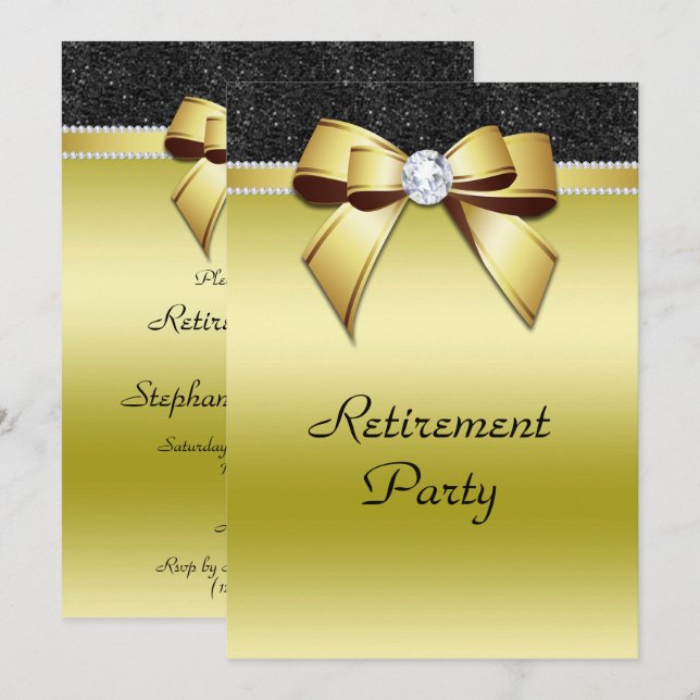 Beautiful Posh Gold & Black Jewel Retirement Einladung (Vorne/Hinten)