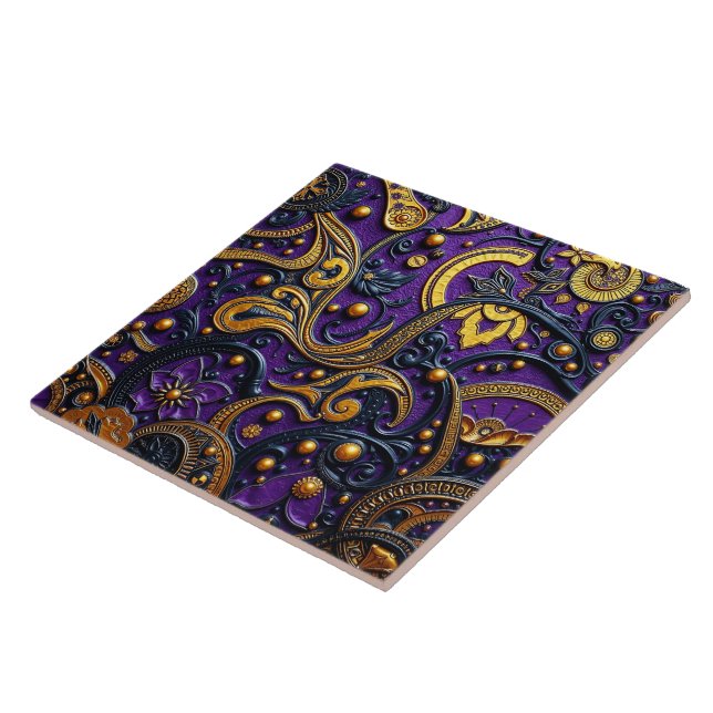 Beautiful Purple Black Gold Floral Abstract Fliese (Seite)