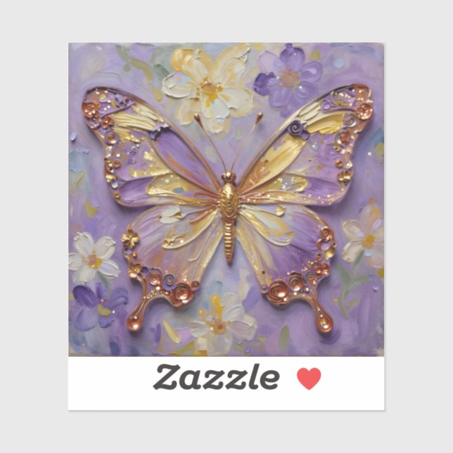 Beautiful Purple Butterfly and Flowers Aufkleber (Blatt)