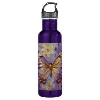 Beautiful Purple Butterfly and Flowers Edelstahlflasche