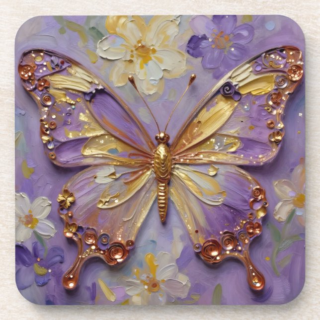 Beautiful Purple Butterfly and Flowers Getränkeuntersetzer (Vorderseite)