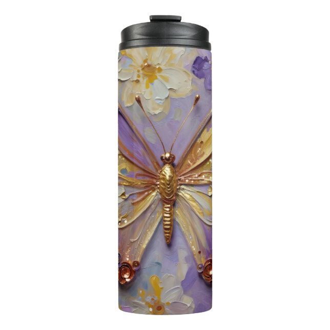 Beautiful Purple Butterfly and Flowers Thermosbecher (Vorderseite)