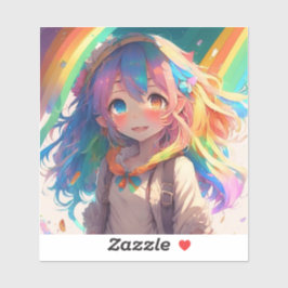 Beautiful Rainbow Anime Girl Aufkleber