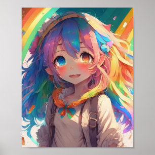 Beautiful Rainbow Anime Girl Poster