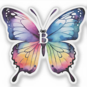 Beautiful Rainbow Butterfly Name Monogram Aufkleber