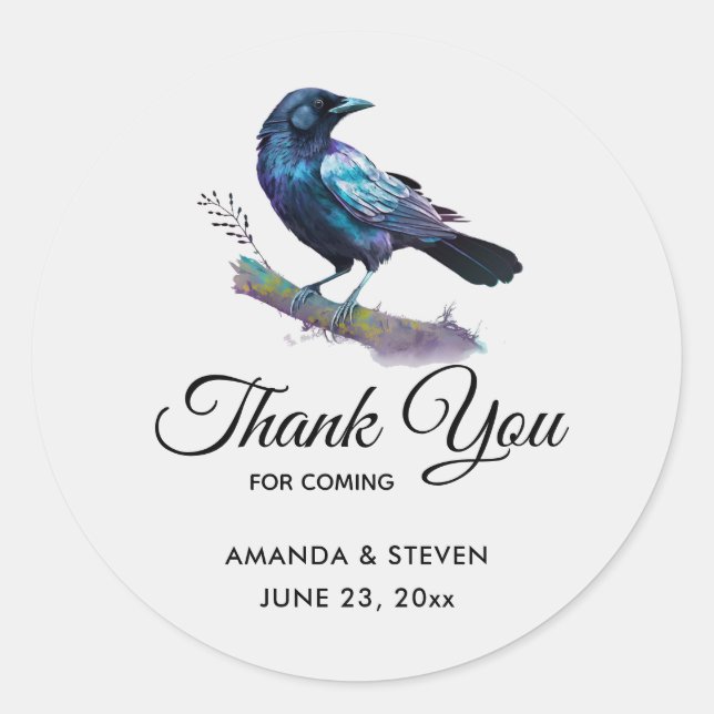 Beautiful Raven auf einer Baumzweig-Hochzeit Viele Runder Aufkleber (Vorderseite)