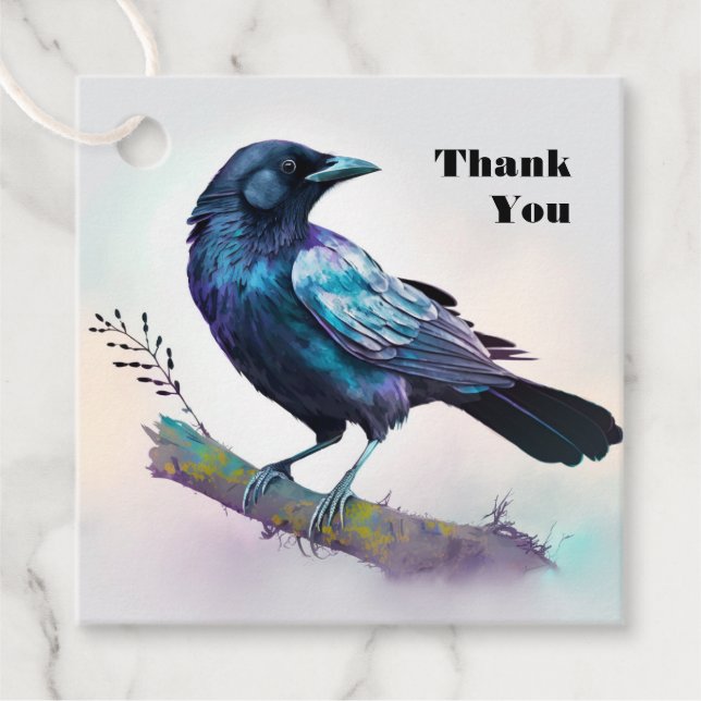 Beautiful Raven on a Tree Branch Vielen Dank Geschenkanhänger (Vorderseite)