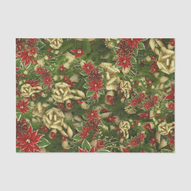 Beautiful Red Christmas Poinsettia Muster Seidenpapier (Vorderseite)