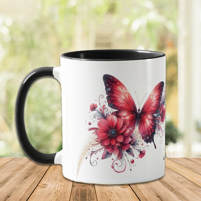 Beautiful Red Fantasy Floral Butterfly Tasse (Von Creator hochgeladen)