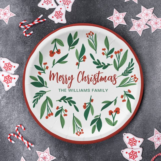 Beautiful Red Green Holly Berry Custom Christmas Pappteller (Von Creator hochgeladen)