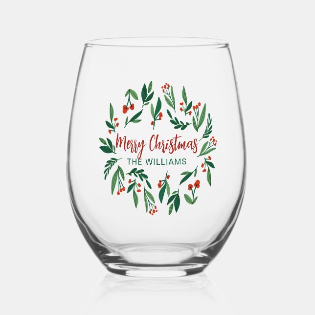 Beautiful Red Green Holly Berry Custom Christmas Weinglas Ohne Stiel (Vorderseite)